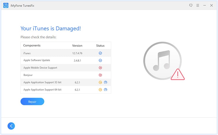 detect and repair itunes issue