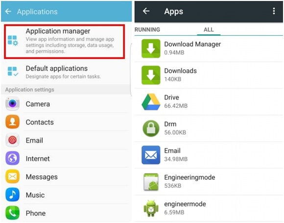 go to application manager or apps on settings