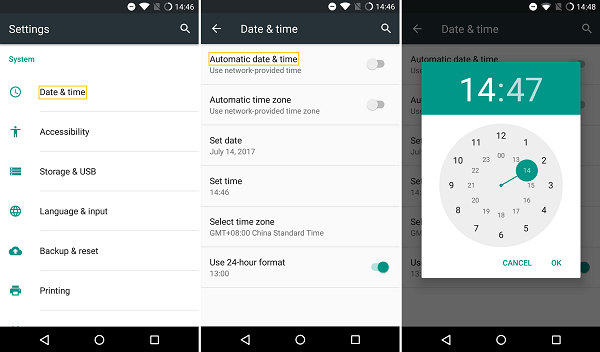 rectify the data and time on settings