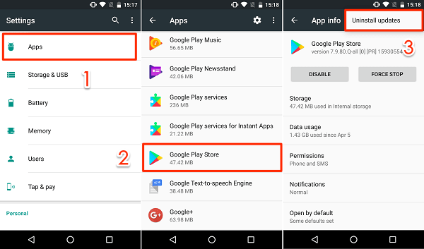 uninstall updates google play store