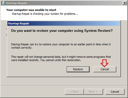 cancel restore computer to earlier point