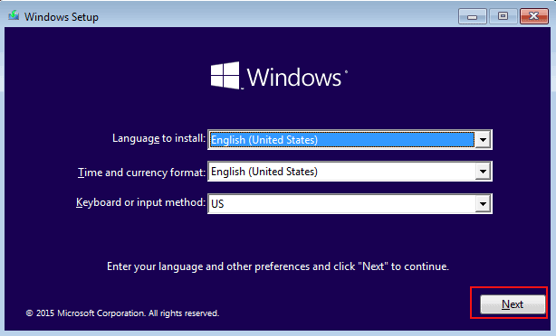 click next in windows setup screen