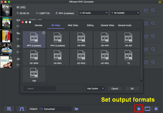 adjust the output format settings