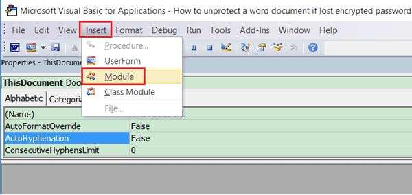 select module under insert section