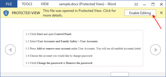 select enable editing to edit protected word