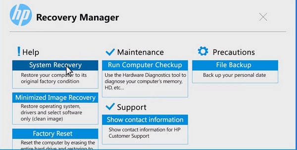 hewlett packard password reset with recovery manager