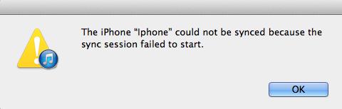 itunes sync session failed to start