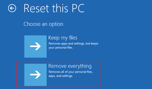 choose remove everything or keep my files option