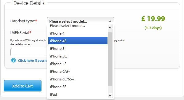 select a device and click add to cart