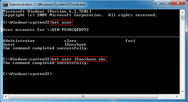 change windows 7 admin password with command prompt