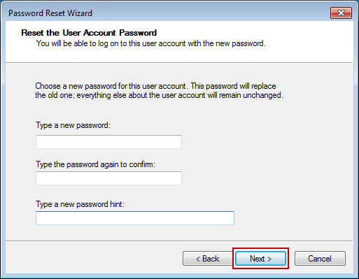 keep all the filed blank to bypass windows 7 password
