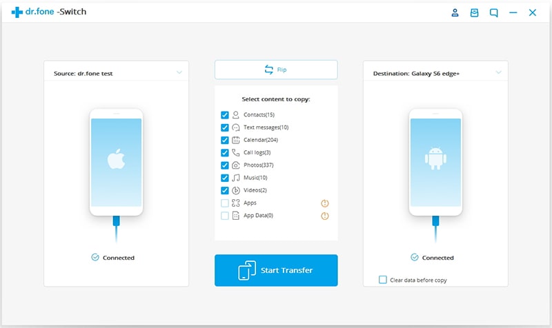 confirm source iphone and destination android phone