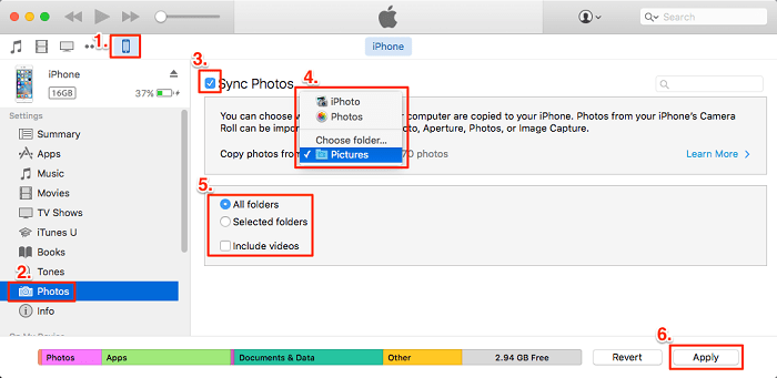 follow operations to copy photos from pc to iphone with itunes