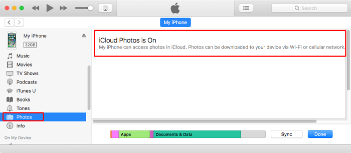 icloud photos is on itunes can't sync photos