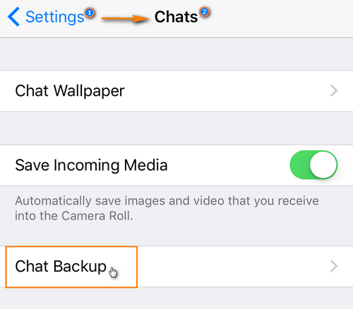 select chat backup on chat settings