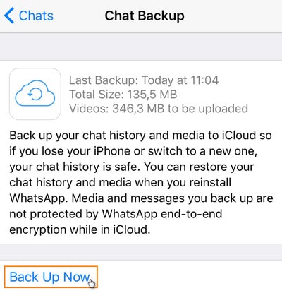 tap back up now to backup whatsapp