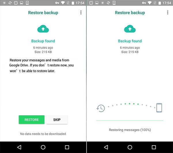 restore whatsapp from google drive