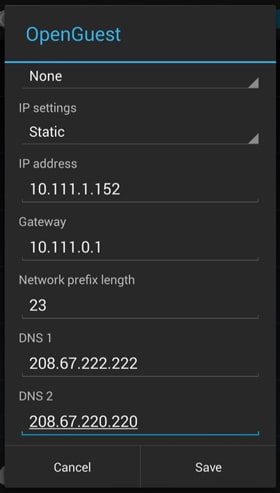 change the dns code on android
