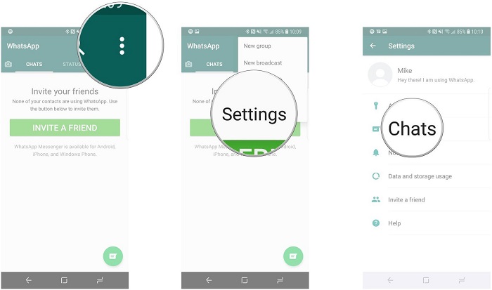 select chats in whatsapp settings on android