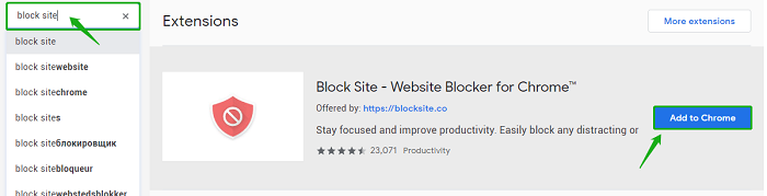 add block site extension to chrome