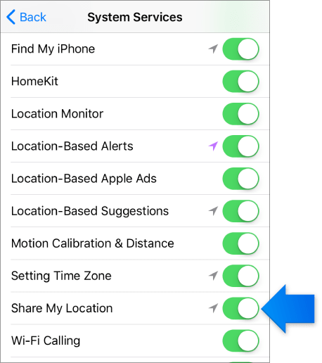 turn on share my location of device
