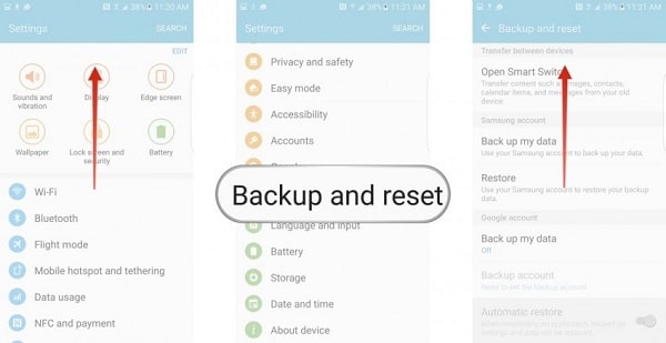 select backup and reset