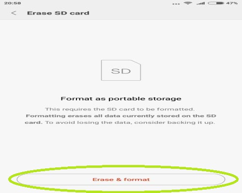 tap on erase and format