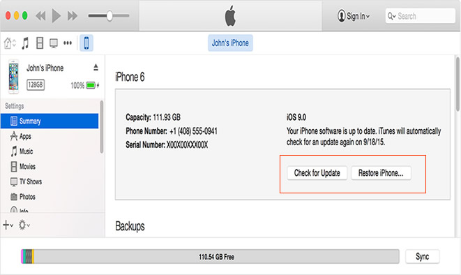 restore the screen broken iphone with itunes