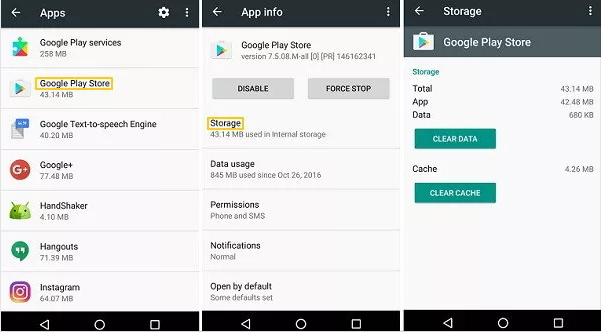 clear cache of google play store Android