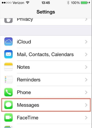 select the messages on iphone settings
