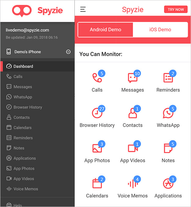 spyzie monitor for ios and andorid