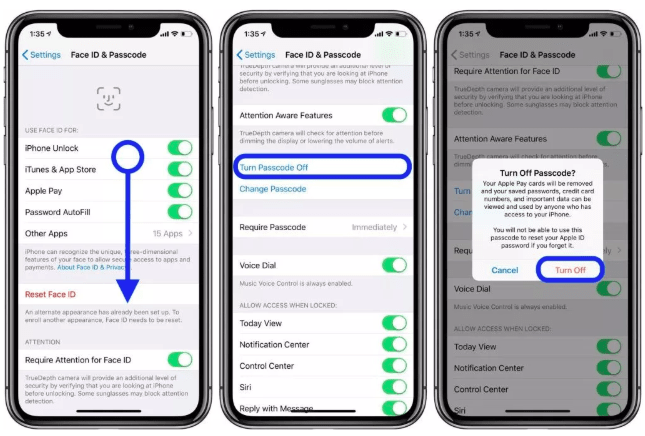 remove passcode on iphone via settings