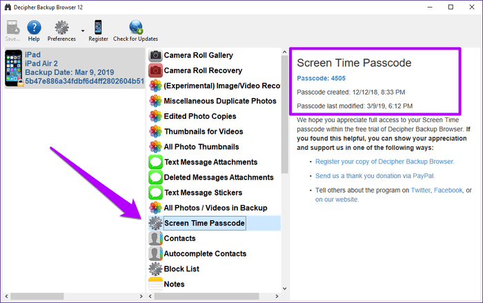 recover forgotten screen time password decipher