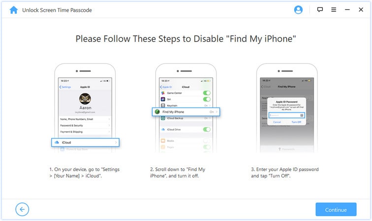 follow steps to disable find my iphone