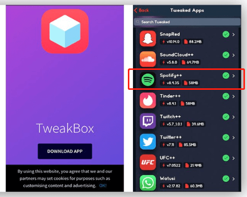 get spotify++ with tweakbox