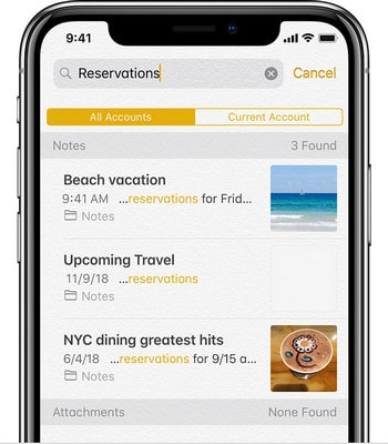 search notes on iphone