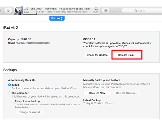 restore ipad with itunes to stop restart