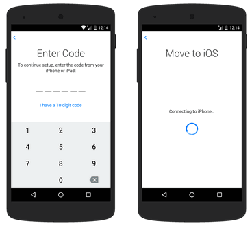 enter code move to ios