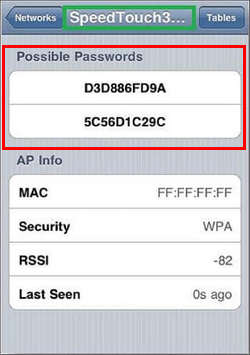 find possible wifi password with speedtouchpad