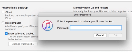 how to change password to unlock iphone backup