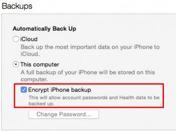 turned on encrypt iphone backup