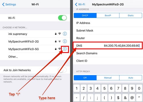 change iphone ipad dns settings