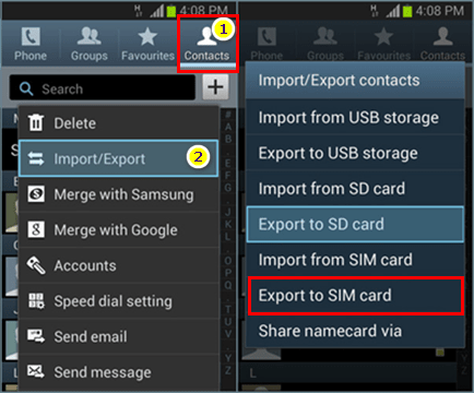 export android contacts to sim or sd card