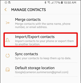 manage contacts import export