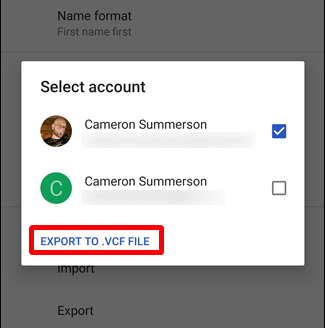 export android contacts with google contacts app