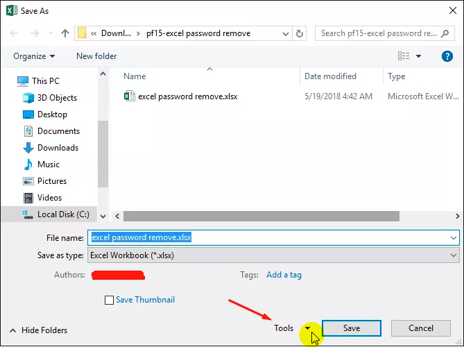 save as and click tools 