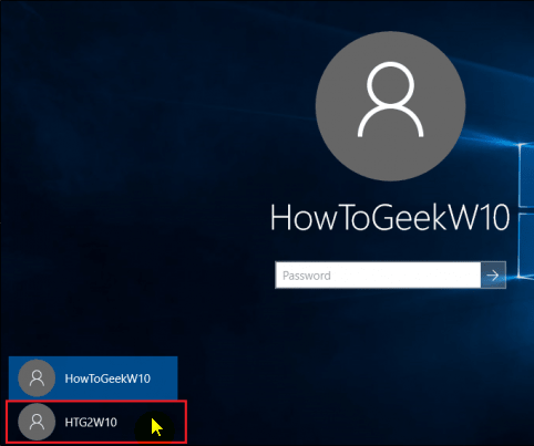select the new user account to login win 10