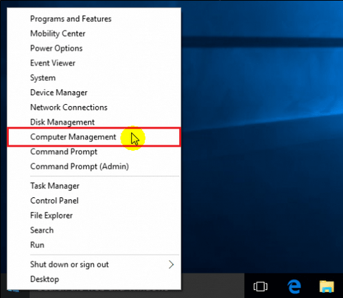 from start menu click computer management