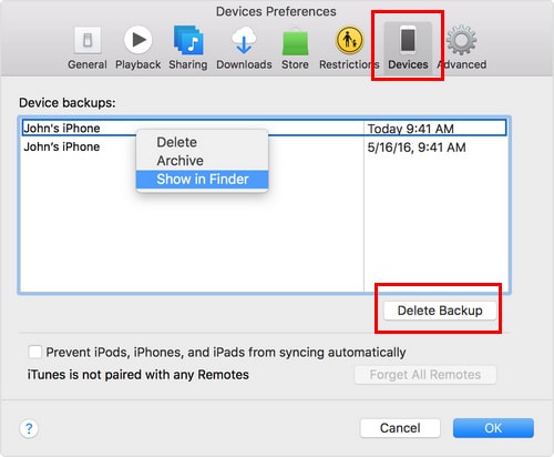 delete old itunes backup on computer