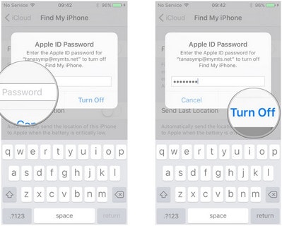 toggle off find my iphone on device